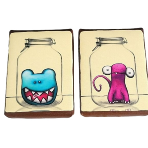 2 monster original signed works of art 3.5 x 5, set of two, bear bear & Albee